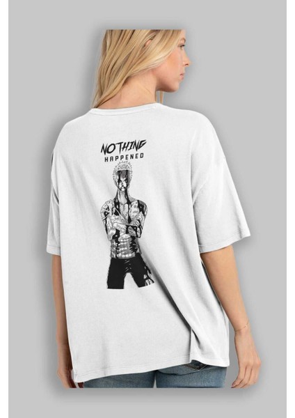Roronoa Zoro 3 Arka Baskılı Beyaz Oversize T-Shirt Erkek Kadın Bisiklet Yaka modelleri