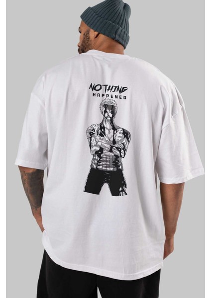 Roronoa Zoro 3 Arka Baskılı Beyaz Oversize T-Shirt Erkek Kadın Bisiklet Yaka indirimleri