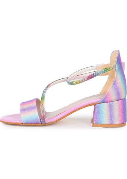 Pisar Günlük Kız Çocuk 4 cm Topuklu Sandalet Abiye Ayakkabı Gök Kuşağı fırsatları