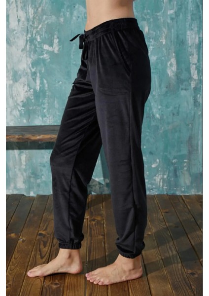 Kadın Fransız Kadife Yumuşak Bilek Manşetli/lastikli Cepli Joger Eşofman Tek Alt