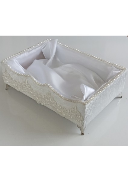 Ayaklı Ahşap Kadife Kaplı Havluluk Organizer Hediyelik Bohçalık Çeyizlik