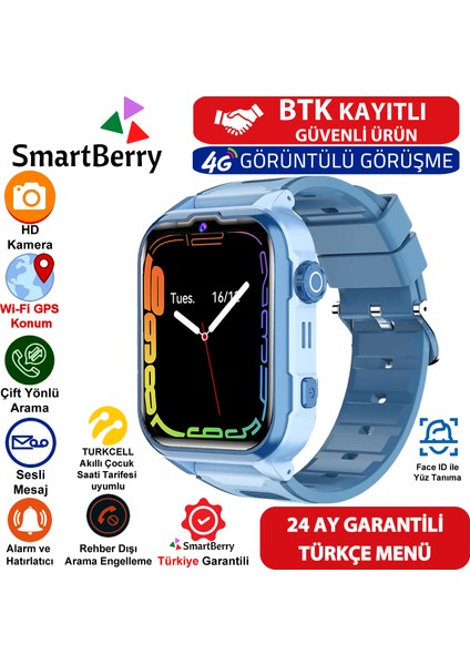 Z50 Görüntülü Görüşme Gps Wıfı Net Konum Gizli Dinleme Akıllı Çocuk Takip Saati Sim Kartlı - Mavi