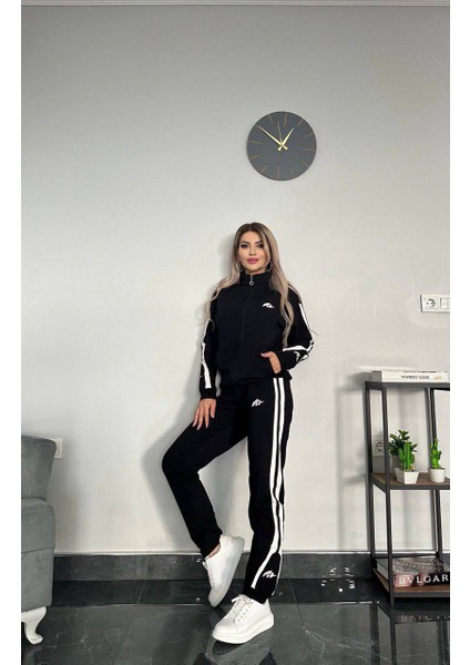 Kadın Ikili Eşofman Takımı Fermuarlı Alt Üst Eşofman Takımı Nakışlı 2 Iplik Likra 412