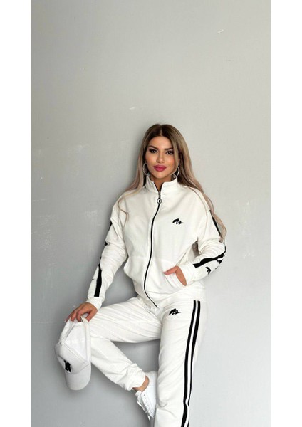 Kadın Ikili Eşofman Takımı Fermuarlı Alt Üst Eşofman Takımı Nakışlı 2 Iplik Likra 412 modelleri