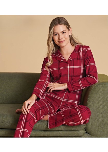 Kadın Poleren Bordo Pijama Takım 1439