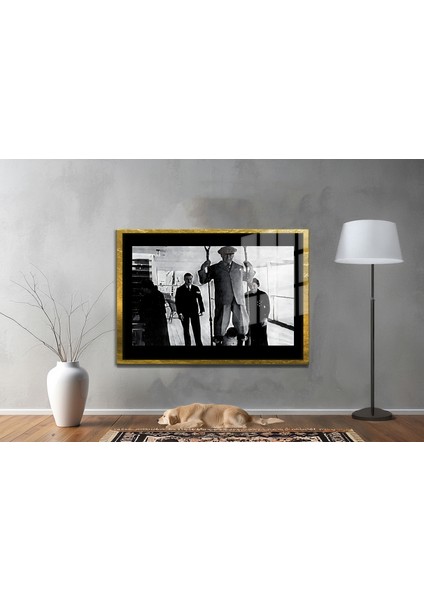 Yapay Zeka İle Yenilenmiş Atatürk Fotoğrafları Siyah Beyaz Cam Tablo, 3d Dekoratif Baskı 249