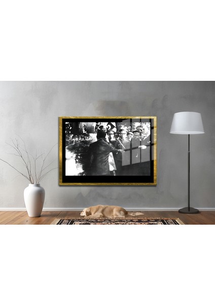 Yapay Zeka İle Yenilenmiş Atatürk Fotoğrafları Siyah Beyaz Cam Tablo, 3d Dekoratif Baskı 212
