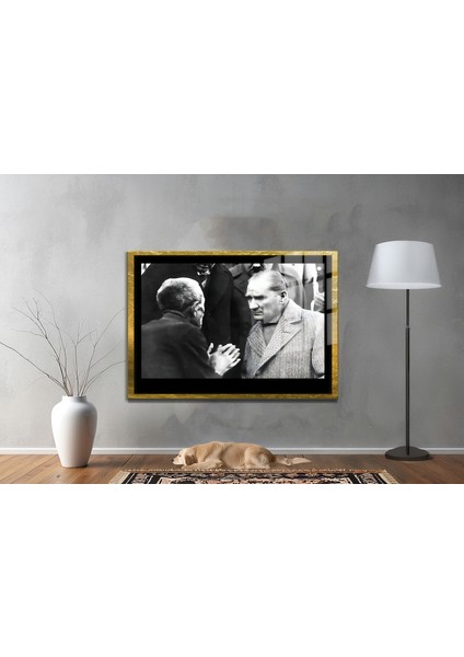 Yapay Zeka İle Yenilenmiş Atatürk Fotoğrafları Siyah Beyaz Cam Tablo, 3d Dekoratif Baskı 326