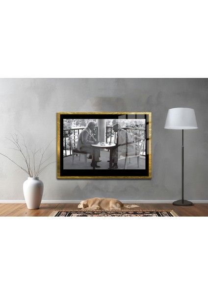 Yapay Zeka İle Yenilenmiş Atatürk Fotoğrafları Siyah Beyaz Cam Tablo, 3d Dekoratif Baskı 433