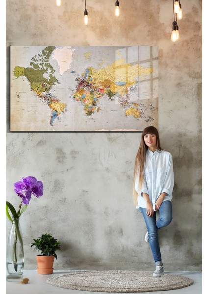 Harita/maps 3D Dekoratif Baskı Cam Tablo 156
