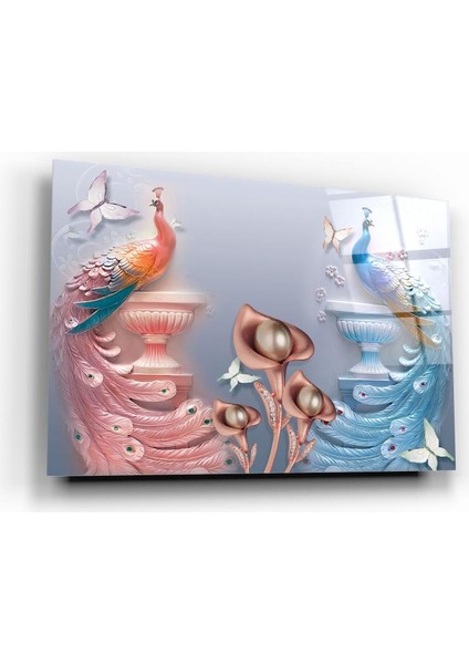 Tavus Kuşları Cam Tablo | Hediyelik, Dekoratif, Ofis, Mutfak