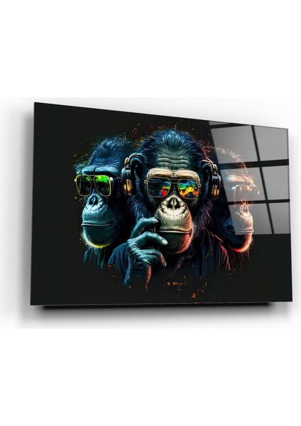 Üç Maymunlar Cam Tablo | Hediyelik, Dekoratif, Ofis, Mutfak