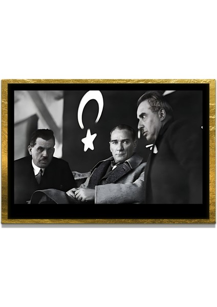 Yapay Zeka ile Yenilenmiş Atatürk Fotoğrafları Siyah Beyaz Cam Tablo, 3D Dekoratif Baskı 727