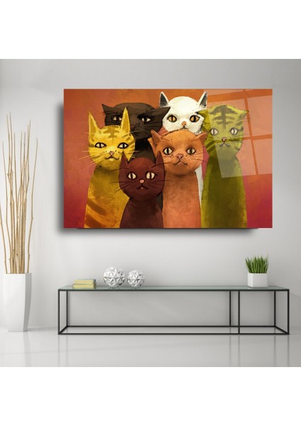 Kediler Cam Tablo | Hediyelik, Dekoratif, Ofis, Mutfak indirimleri