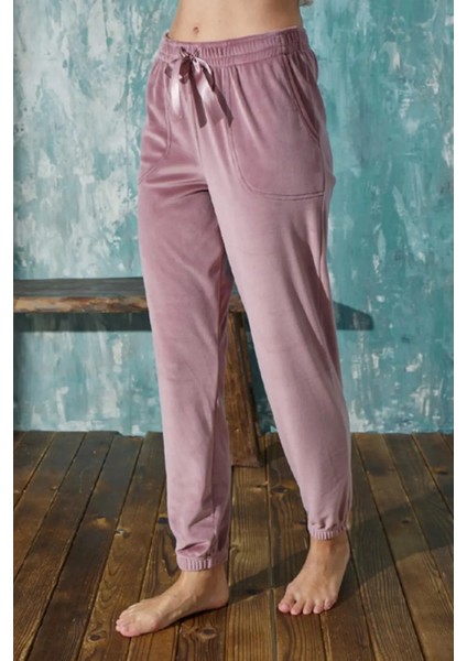 Kadın Fransız Kadife Yumuşak Bilek Manşetli/lastikli Cepli Joger Eşofman Tek Alt