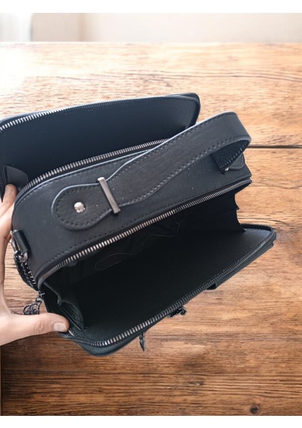 Siyah -Viyana Deri 5 Gözlü Genis Iç Hacimli Askılı Çanta , Çapraz Çanta fırsatları