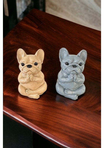 İki Adet Yoga Yapan Köpek Heykeli, Ev Dekorasyonu, Taş Tozu, Gri Renk