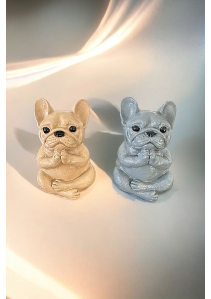 İki Adet Yoga Yapan Köpek Heykeli, Ev Dekorasyonu, Taş Tozu, Gri Renk