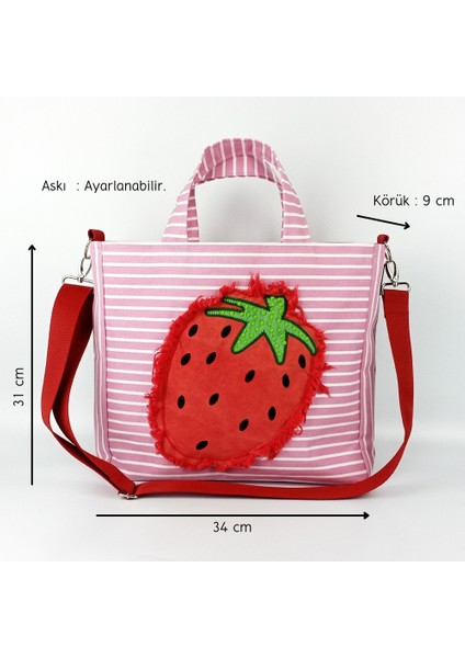 Woody Cord Çilekli Tasarım Büyük Boy Kanvas Tote Çanta fiyatları