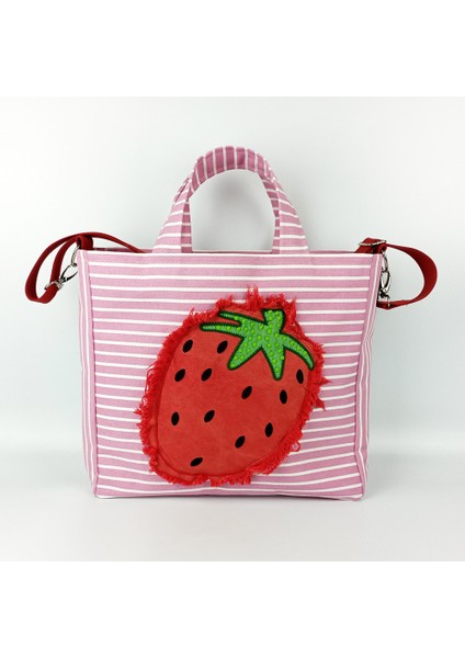 Woody Cord Çilekli Tasarım Büyük Boy Kanvas Tote Çanta modelleri