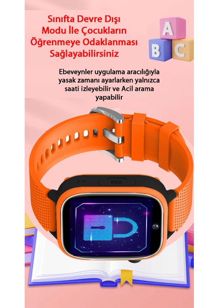 Z51 Görüntülü Görüşme Gps Wıfı Net Konum Gizli Dinleme Akıllı Çocuk Takip Saati Sim Kartlı - Turuncu