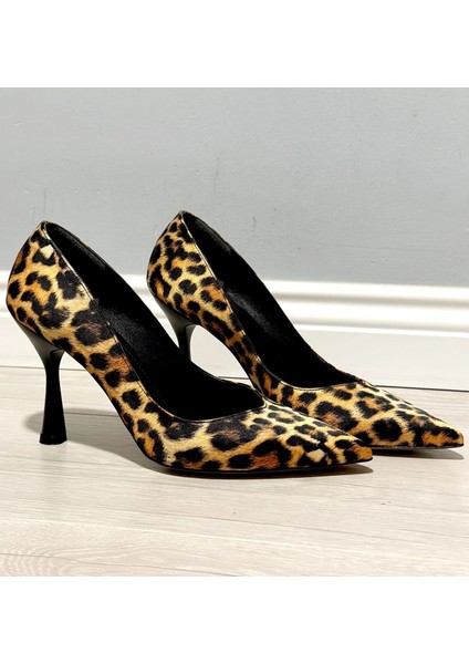 Kadın Saten Leopar Desen Klasik Stiletto modelleri