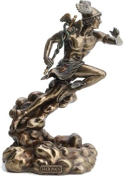 Yunan Mitolojisi Hermes Figürü, Bronz El Boyama, Dekoratif Heykel 16x9x22 cm
