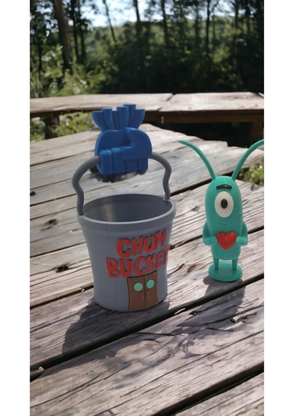 Lacivert Plankton Kalpli Figür ve Bucket Evi, Dekoratif ve Şık Tasarım