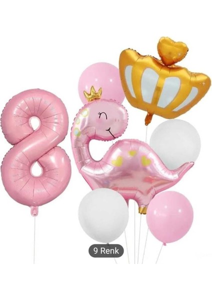 Pembe Dinazor Folyolu Yaş Balon Set