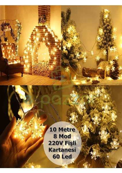 10 Mt. 60 LED Kartanesi 8 Mod Parti Organizasyon Christmas Konsept Süsleme Dekorasyon 220V Fişli LED