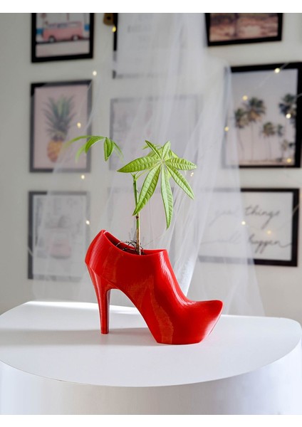 Kırmızı Topuklu Ayakkabı Dekoratif Vazo, 13x18 cm, Plastik Materyal fiyatları