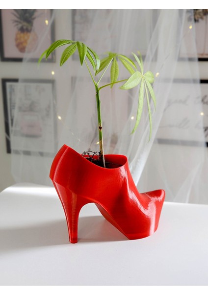 Kırmızı Topuklu Ayakkabı Dekoratif Vazo, 13x18 cm, Plastik Materyal modelleri