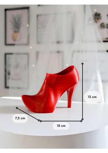 Kırmızı Topuklu Ayakkabı Dekoratif Vazo, 13x18 cm, Plastik Materyal indirimleri