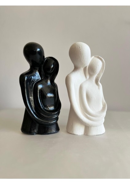 Siyah ve beyaz çiftli dekor biblo, 20 cm, beton malzeme, şık ve modern tarz