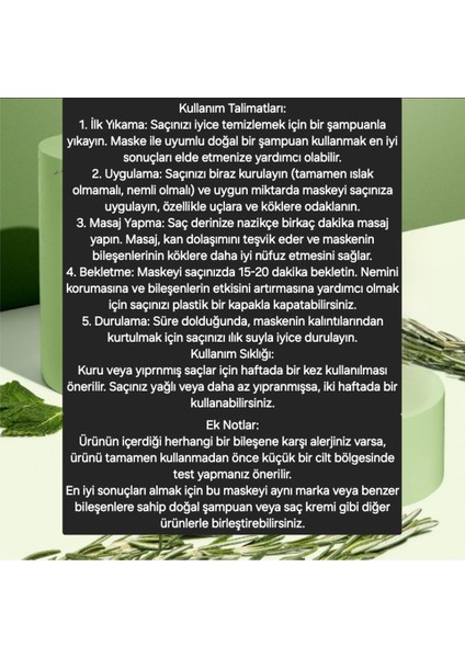 Biberiye ve Nane Saç Maskesi Biyotin ile Güçlendirici Yoğn Bakım Rosemary Mint Strengthening Masque