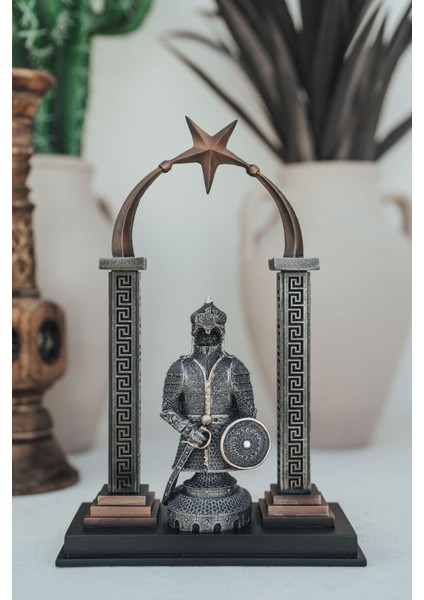 Yeniçeri zırh biblo, ay yıldız tasarımı, metalik renk, 22x37 cm, özel tasarım