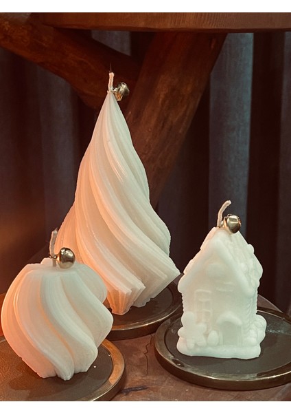 Christmas Yılbaşı Temalı Dekoratif 3'Lü Noel Ev & Yılbaşı Ağacı