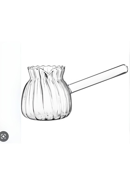 Cam Cezve, Yuvarlak, 300ml, Beyaz, Tek Parça, Dayanıklı ve Şık Tasarım