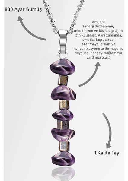 Sertifikalı Aaa+ Kırık Taşlı Model Ametist Taşı Kolye