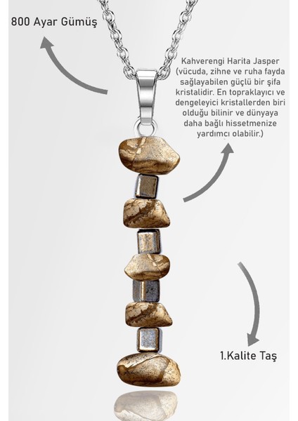 Sertifikalı Aaa+ Kırık Taşlı Model Kahverengi Harita Jasper Taşı Kolye