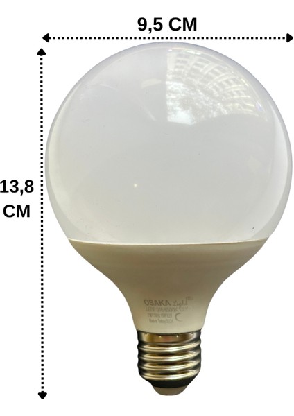 15W (100W) 6500K (Beyaz Işık) E27 Duylu G95 LED Glop Ampul