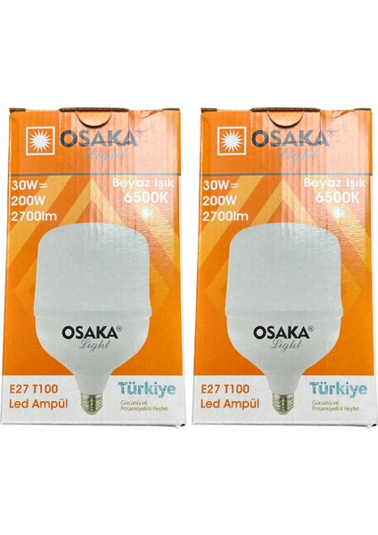 30W (200W) 6500K (Beyaz Işık) E27 Duylu LED Torch Ampul (2 Adet)