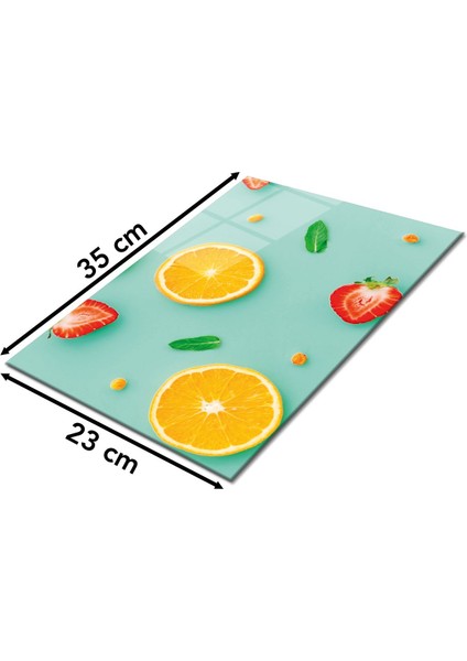 Meyve Desenli Cam Kesme Tahtası, Silikon Ayaklı, Sunum ve Doğrama İçin, 35x25 cm fiyatları
