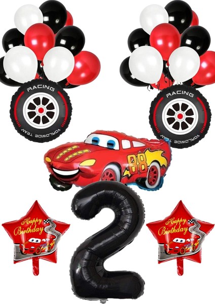 2 Yaş Arabalar Temalı Doğum Günü Parti Kutlama Balon Seti
