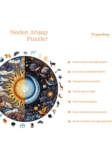 Gün ve Gece Ahşap Puzzle Yetişkin Benzersiz Parçalı Yapboz Puzzle Yapıştırıcılı A1-05