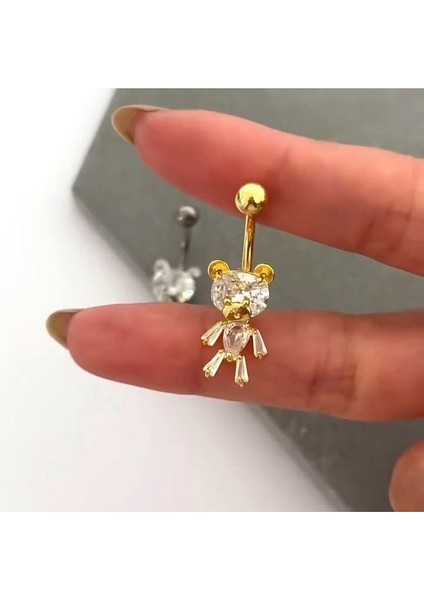 Ayıcıklı Göbek Piercingi Ayıcık Figürlü Göbek Piercing Gold