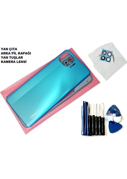 Oppo Reno 4 Lite Kasa Arka Pil Kapağı (Fulltamir Seti) Mavi