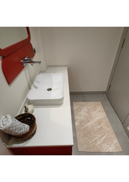 Ekru-Pudra-Silver Doğal Izler Desenli Inopoli Banyo Paspası Veya Banyo Halısı