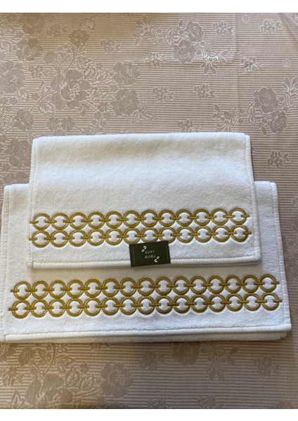 Pamuk Halka Desenli Banyo Paspas Takımı Gold