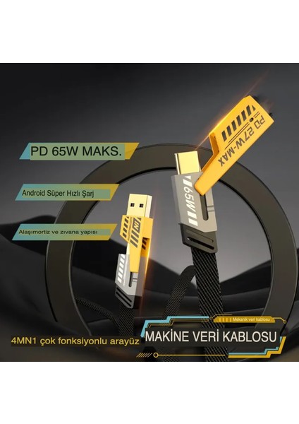 PD65W Süper Hızlı Şarj Kablosu Çok Yönlü Tasarım 4'un1 Hayatınızı Kolaylaştıracak Eşsiz Bir Çözüm